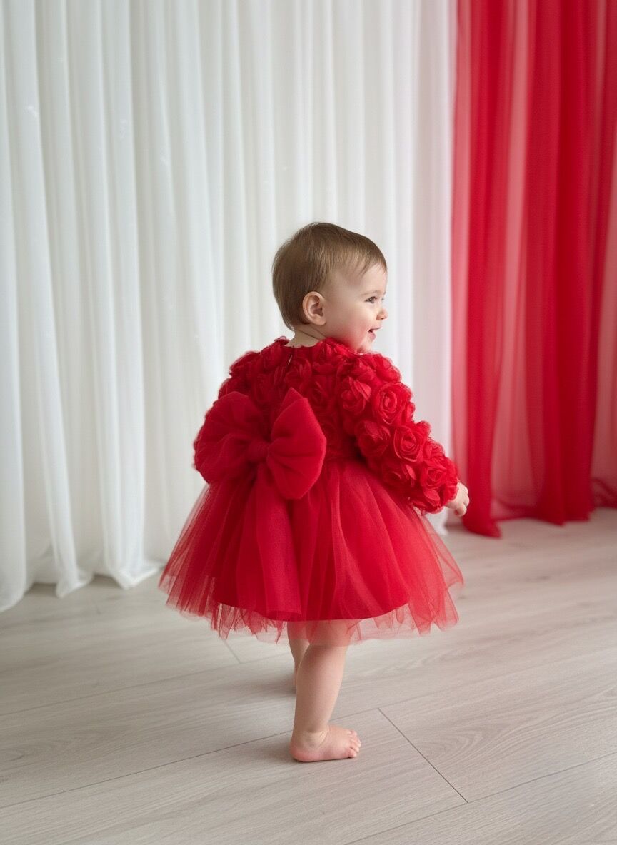 Kırmızı Güllü Tütü Elbise- 6 ay/ 5 yaş Arası