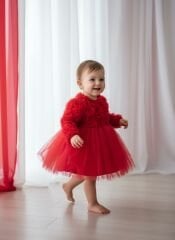 Kırmızı Güllü Tütü Elbise- 6 ay/ 5 yaş Arası