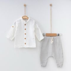 Müslin Erkek Takım-  Beyaz-Gri