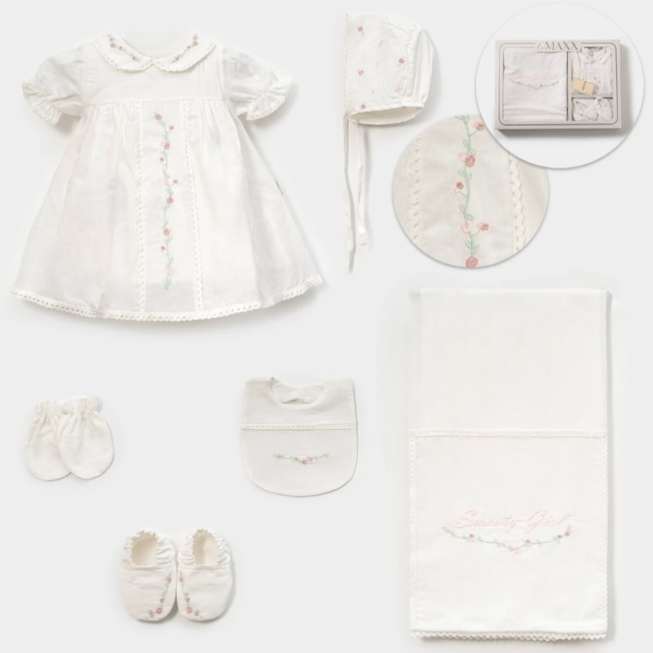 Elbiseli Çiçek Nakışlı Hastane Çıkışı- 6 Parça