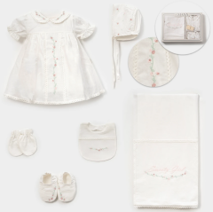 Elbiseli Çiçek Nakışlı Hastane Çıkışı- 6 Parça