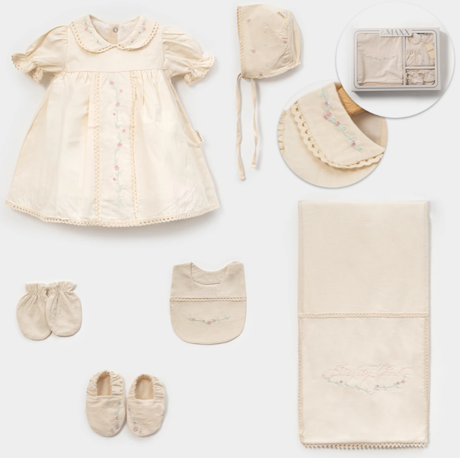 Elbiseli Çiçek Nakışlı Hastane Çıkışı- 6 Parça