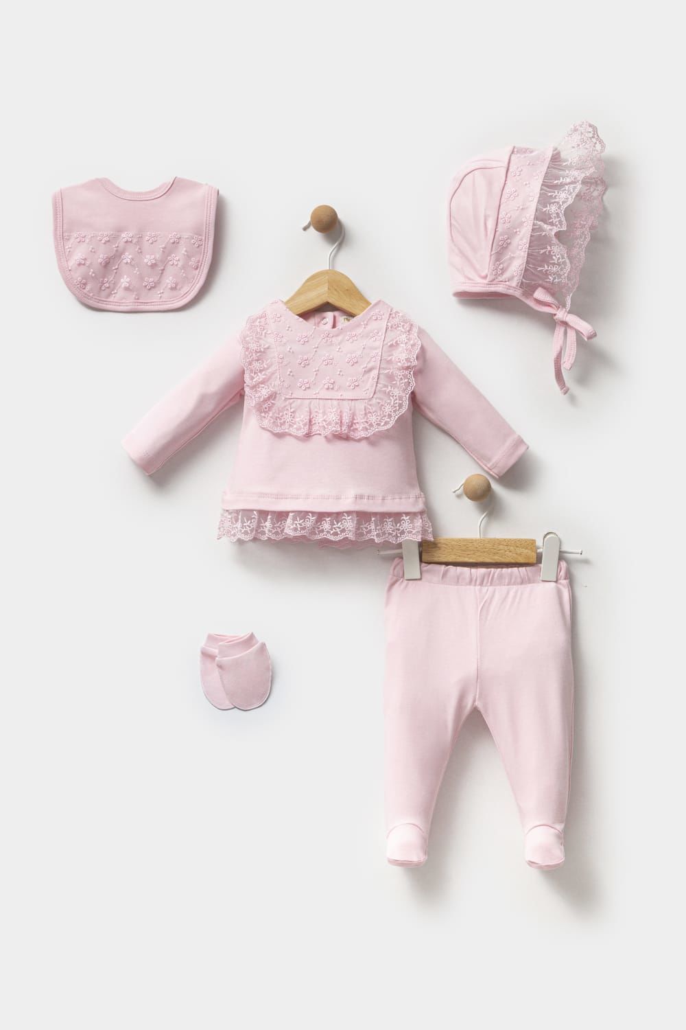 Pembe Tül Detaylı Hastane Çıkışı- 5 Parça