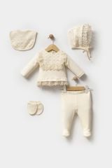 Krem Tül Detaylı Hastane Çıkışı- 5 Parça