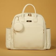 Ekru Rengi Deri Anne Bebek Bakım Sırt Çantası