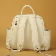 Ekru Rengi Deri Anne Bebek Bakım Sırt Çantası