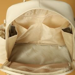 Ekru Rengi Deri Anne Bebek Bakım Sırt Çantası