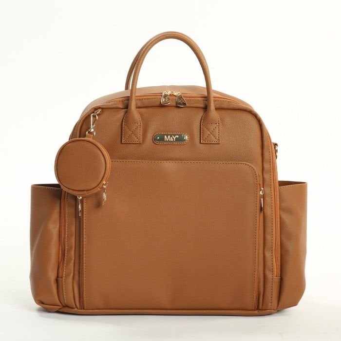 Taba Renk Deri Anne Bebek Bakım Sırt Çantası