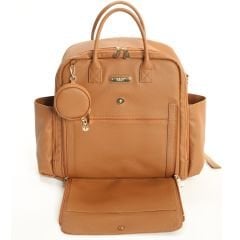 Taba Renk Deri Anne Bebek Bakım Sırt Çantası