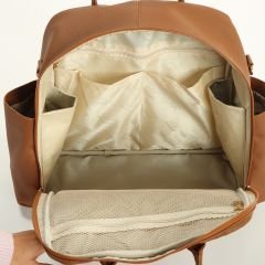 Taba Renk Deri Anne Bebek Bakım Sırt Çantası