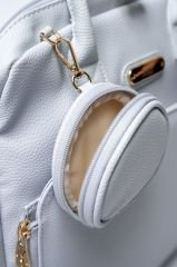 Mavi Renk Deri Anne Bebek Bakım Sırt Çantası