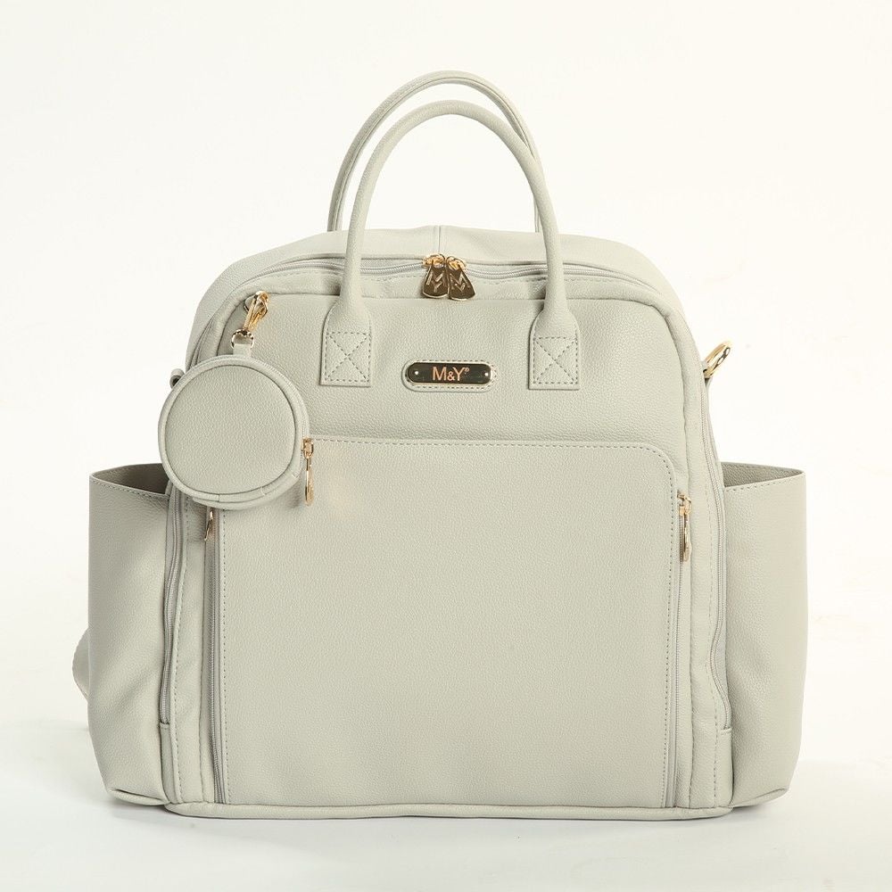 Gri Renk Deri Anne Bebek Bakım Sırt Çantası