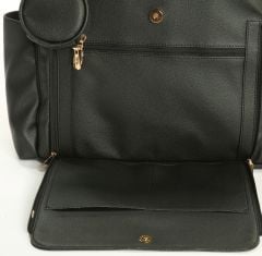 Siyah Renk Deri Anne Bebek Bakım Sırt Çantası