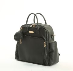 Siyah Renk Deri Anne Bebek Bakım Sırt Çantası