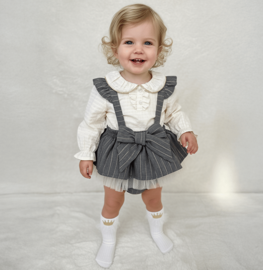 Gri  Çizgili Romper Seti