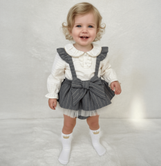 Gri  Çizgili Romper Seti