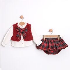 Kırmızı Yelekli Romper Seti