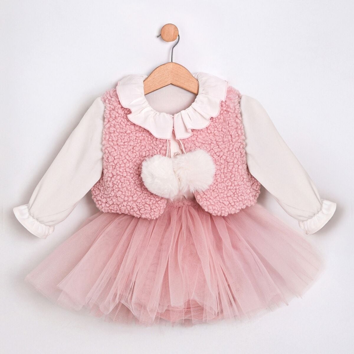 Pembe Yelekli Romper Seti