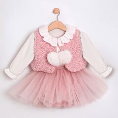 Pembe Yelekli Romper Seti