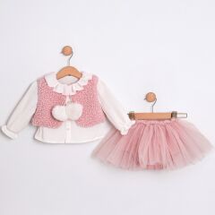 Pembe Yelekli Romper Seti