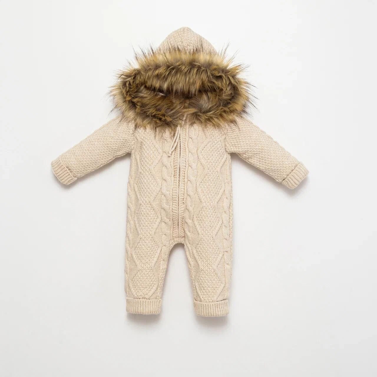 Bej Saç Örgülü Tüylü Yünlü Tulum