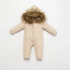 Bej Saç Örgülü Tüylü Yünlü Tulum