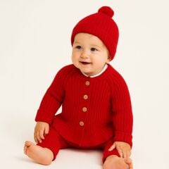 4 Parça Yünlü Hırkalı Takım- Kırmızı