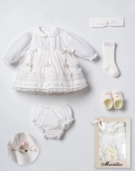 Beyaz Çiçek İşlemeli Set- 3.6 ay-5 Parça