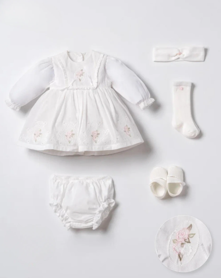 Ekru Çiçek İşlemeli Set- 3.6 ay-5 Parça