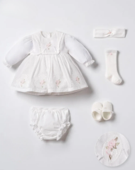 Ekru Çiçek İşlemeli Set- 3.6 ay-5 Parça