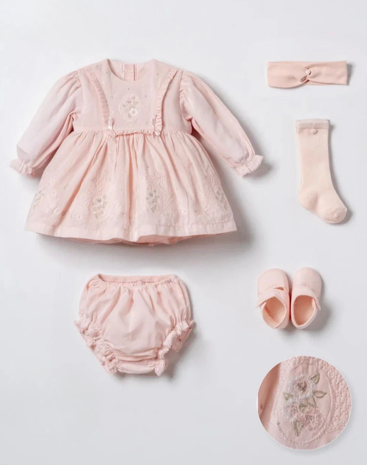 Pudra Çiçek İşlemeli Set- 3.6 ay-5 Parça