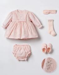 Pudra Çiçek İşlemeli Set- 3.6 ay-5 Parça