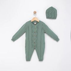 Organik Triko Tulum Şapka Seti- Yeşil