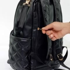 Siyah Renk Deri Anne Bebek Bakım Sırt Çantası