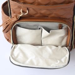 Taba Renk Deri Anne Bebek Bakım Sırt Çantası