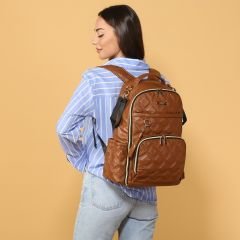 Taba Renk Deri Anne Bebek Bakım Sırt Çantası