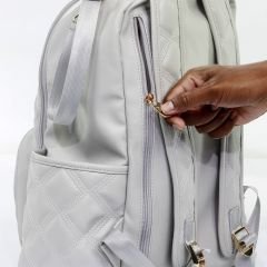 Gri Renk Deri Anne Bebek Bakım Sırt Çantası