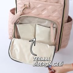 Pembe Renk Deri Anne Bebek Bakım Sırt Çantası