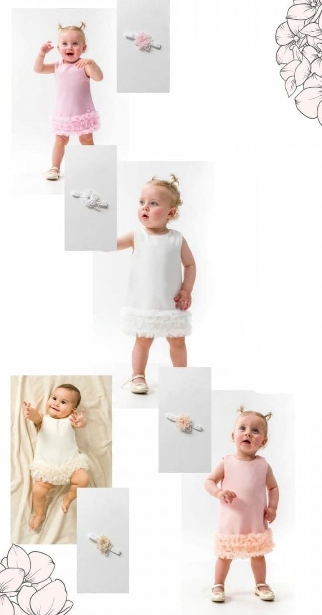 Etekleri Tütü Detaylı Elbise-Ekru