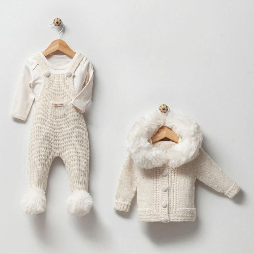 Krem Düğmeli Slopet Takım