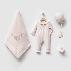 Kanaviçe İşleme Organik Triko Hastane Çıkışı- 5 Parça-Pembe Renk