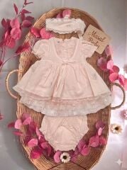 Pudra Çiçek İşlemeli Jile ve Bandana