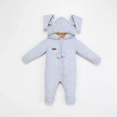 Mavi Tavşan Kulaklı Yünlü Tulum