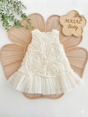 Kolsuz Güllü Elbise- Ekru Rengi- 6/24 Ay arası