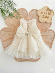 Kolsuz Güllü Elbise- Ekru Rengi- 6/24 Ay arası