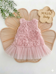 Kolsuz Güllü Elbise- Pembe  Rengi- 6/24 Ay arası
