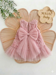 Kolsuz Güllü Elbise- Pembe  Rengi- 6/24 Ay arası