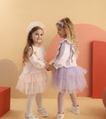 Lila Tütülü Penye Elbise- 2/5 Yaş Arası