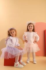 Lila Tütülü Penye Elbise- 2/5 Yaş Arası