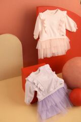 Lila Tütülü Penye Elbise- 2/5 Yaş Arası